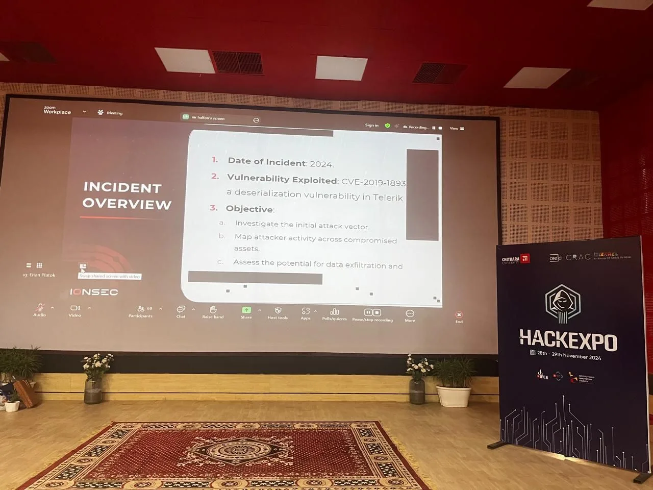 Nir Halfon presenting "Breach at the Frontline" at HackExpo 2024