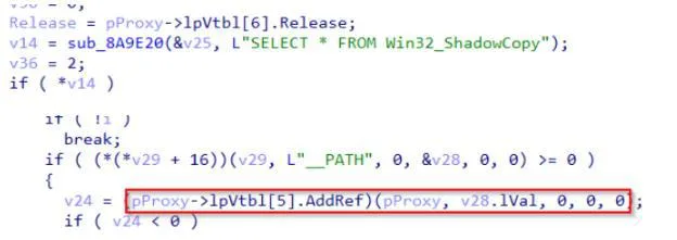 WMI query deleting Volume Shadow Copies